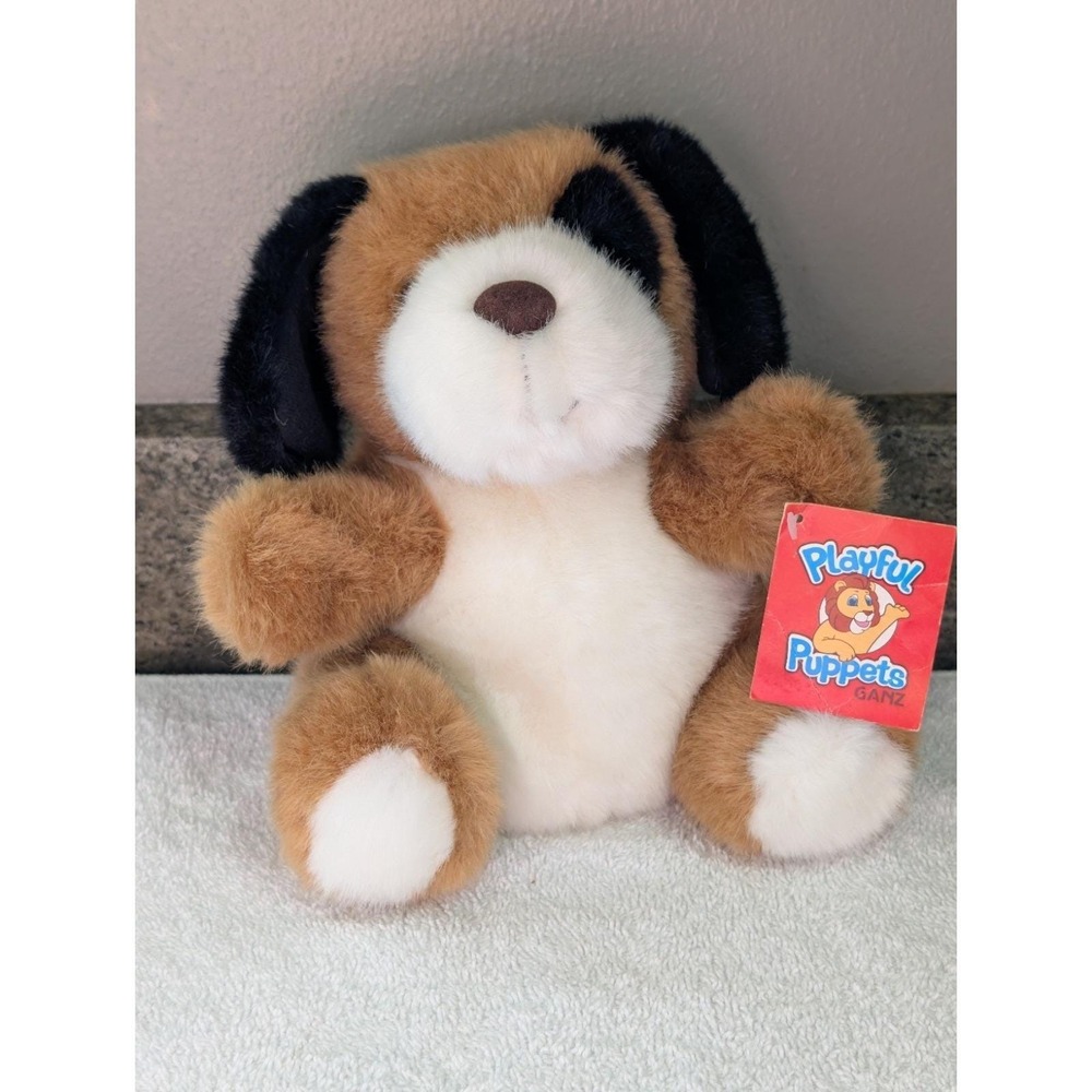 Vintage Ganz Playful Puppets Brown White Doodles Black Patch Eye Plush Rare 1997